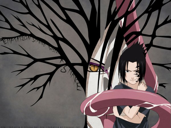 Anime picture 1280x960 with naruto studio pierrot naruto (series) uchiha sasuke orochimaru black hair yellow eyes tattoo boy