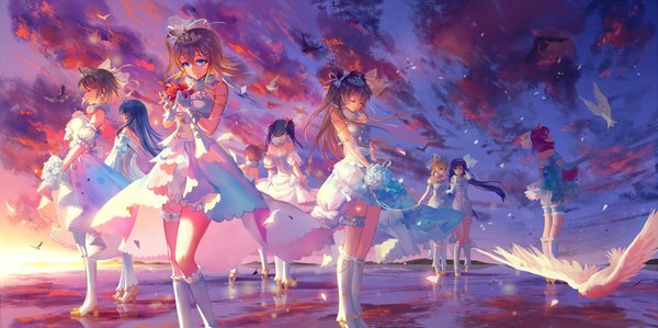 Anime picture 2125x1062 with love live! school idol project sunrise (studio) love live! nishikino maki yazawa nico toujou nozomi minami kotori ayase eli sonoda umi kousaka honoka hoshizora rin koizumi hanayo criin long hair fringe highres short hair blue eyes black hair blonde hair