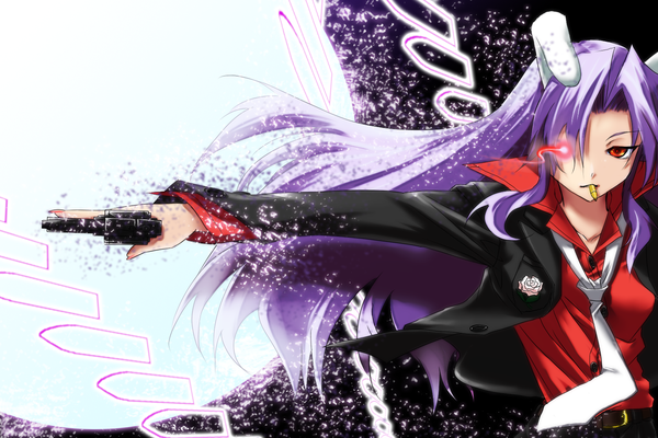 Anime picture 1500x1000 with touhou reisen udongein inaba red eyes purple hair bunny ears bunny girl girl gun