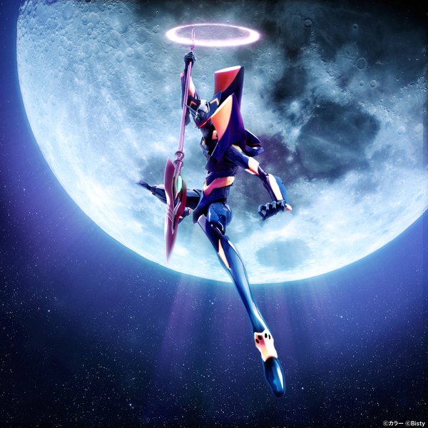 Anime picture 1280x1280 with neon genesis evangelion rebuild of evangelion evangelion: 2.0 you can (not) advance gainax mark. 06 (evangelion) single sky horn (horns) night night sky flying fighting stance giant weapon armor moon star (stars) halo full moon huge weapon