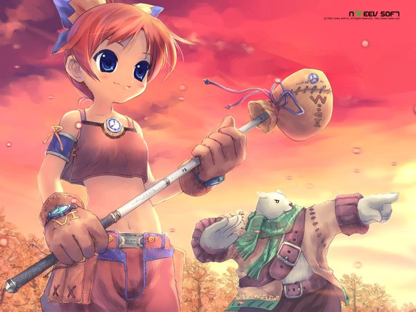 Anime picture 1600x1200 with pangya seed (artist) official art wallpaper autumn golf gloves scarf bear golf club pipin titanboo