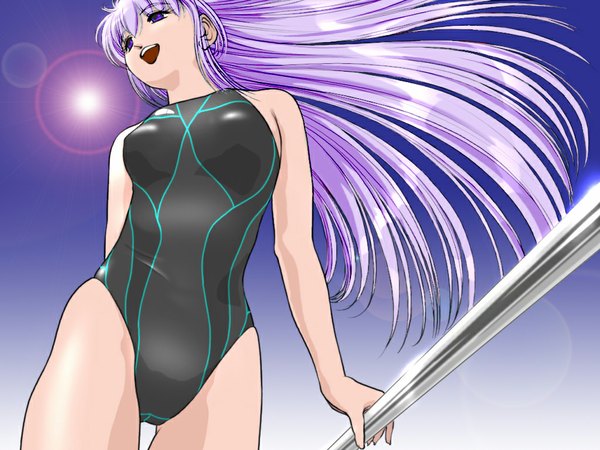 Anime picture 1024x768 with long hair purple eyes purple hair swimsuit competition swimsuit ikuta kaoru