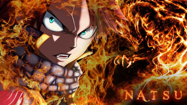 Anime picture 1370x770 with fairy tail natsu dragneel aleks-gold cheeky candy single looking at viewer short hair open mouth wide image pink hair aqua eyes wallpaper character names shaded face face angry boy scarf flame