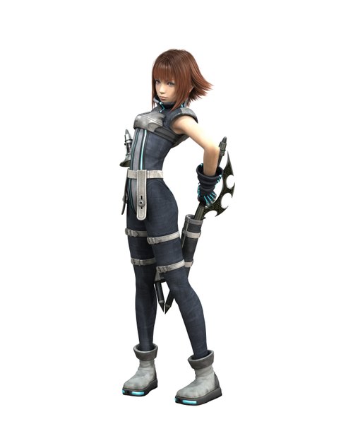Anime picture 2500x3000 with final fantasy vii shelke rui single tall image looking at viewer highres short hair blue eyes simple background brown hair standing white background bare shoulders girl gloves weapon shoes