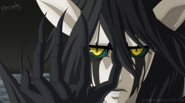 Anime picture 1920x1080 with bleach studio pierrot ulquiorra schiffer marxedp single long hair highres black hair simple background wide image yellow eyes horn (horns) fingernails grey background coloring long fingernails face paint espada boy