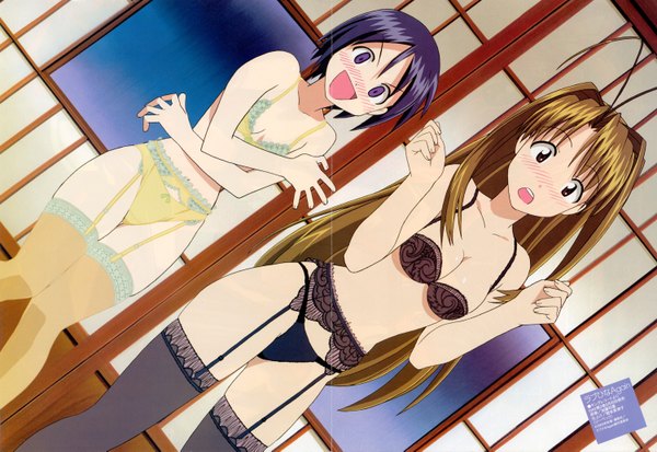 Anime picture 3000x2069 with love hina narusegawa naru maehara shinobu highres light erotic scan girl garter straps garter belt