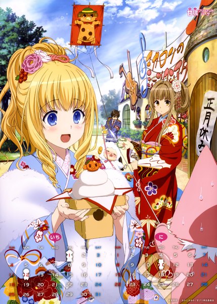 Anime picture 4969x6953 with amagi brilliant park kyoto animation sento isuzu latifa fleuranza kanie seiya tiramii (amaburi) macaron (amaburi) long hair tall image blush highres short hair open mouth blue eyes black hair blonde hair brown hair multiple girls brown eyes absurdres