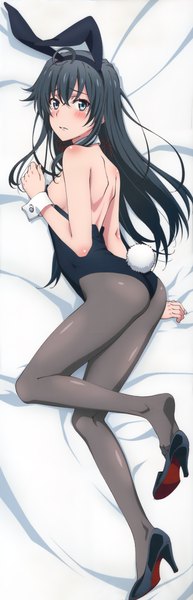 Anime picture 2201x6822 with yahari ore no seishun love comedy wa machigatteiru. brains base (studio) yukinoshita yukino tanaka yuuichi single long hair tall image looking at viewer blush fringe highres blue eyes light erotic black hair hair between eyes animal ears full body ahoge tail animal tail