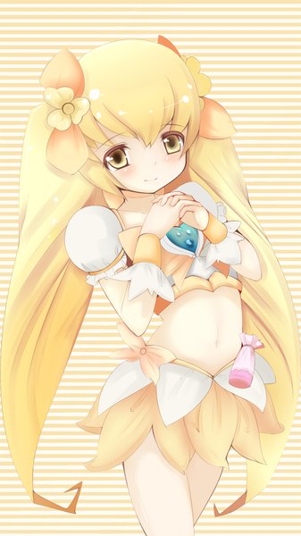 Anime picture 1000x1778 with precure heartcatch precure! toei animation myoudouin itsuki cure sunshine soo (artist) single long hair tall image looking at viewer blush blonde hair twintails yellow eyes midriff girl skirt navel hair ornament miniskirt