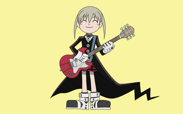 Anime picture 1600x1000 with soul eater studio bones maka albarn wide image yellow background guitar tagme