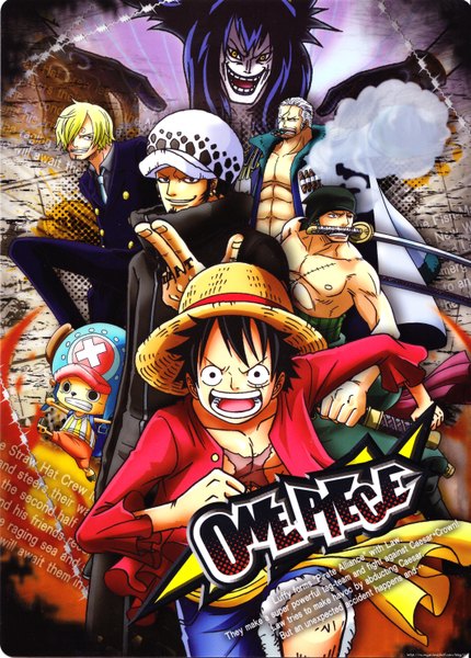 Anime picture 4238x5915 with one piece toei animation monkey d. luffy roronoa zoro sanji tony tony chopper trafalgar law smoker (one piece) caesar clown long hair tall image fringe highres short hair open mouth black hair blonde hair smile holding absurdres