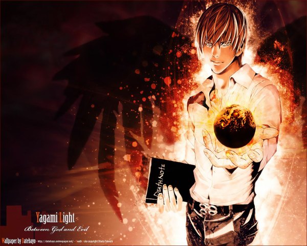 Anime picture 1280x1024 with death note madhouse yagami light single short hair brown hair brown eyes boy shirt wings