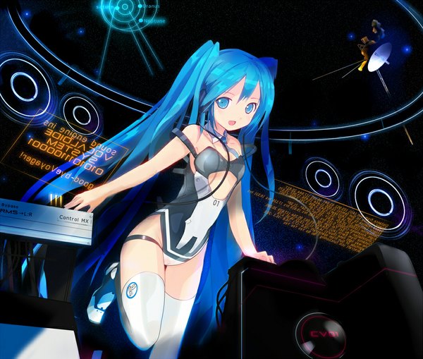 Anime picture 1056x897 with vocaloid hatsune miku h016 single long hair open mouth blue eyes twintails blue hair girl