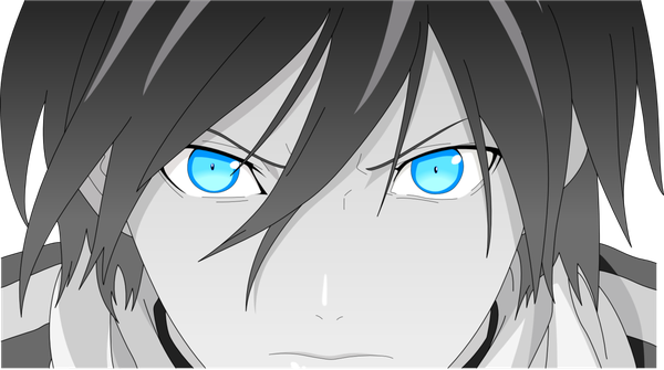 Anime picture 1196x668 with noragami studio bones yato (noragami) hkk single looking at viewer fringe short hair blue eyes hair between eyes wide image monochrome close-up transparent background face serious spot color boy