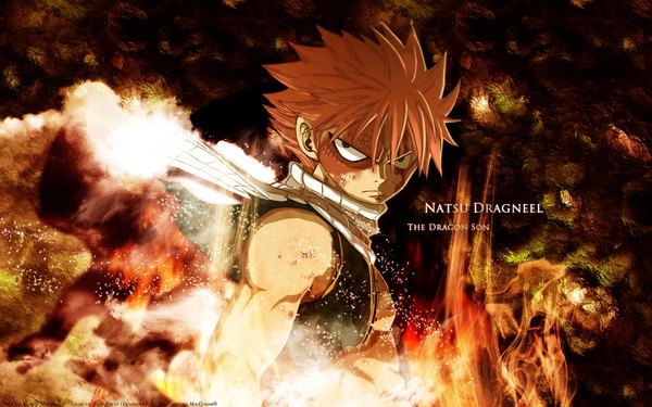 Anime picture 1920x1200 with fairy tail natsu dragneel single looking at viewer fringe highres short hair hair between eyes wide image bare shoulders signed pink hair upper body black eyes open jacket copyright name character names scar boy jacket