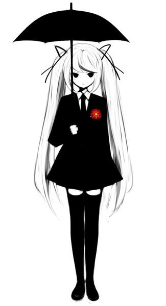 Anime picture 555x1023 with vocaloid hatsune miku domotolain single long hair tall image looking at viewer fringe standing twintails holding zettai ryouiki monochrome girl thighhighs skirt flower (flowers) ribbon (ribbons) hair ribbon miniskirt