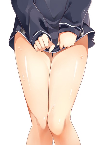 Anime picture 1928x2692 with kantai collection z3 destroyer (max schultz) byte (allbyte) single tall image highres light erotic simple background standing white background long sleeves bare legs sweat thighs shiny skin close-up head out of frame girl sailor dress