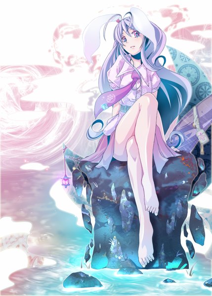 Anime picture 1293x1809 with touhou reisen udongein inaba yuko (artist) single long hair tall image purple hair ahoge pink eyes bunny ears bunny girl girl water lantern