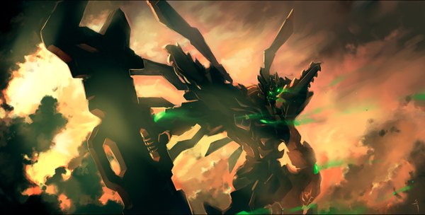 Anime picture 1420x720 with super robot wars gunleon archlich wide image sky cloud (clouds) epic robot mecha wrench