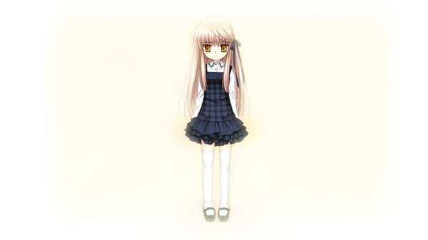 Anime picture 1280x720 with rewrite senri akane single long hair simple background blonde hair wide image white background game cg loli orange eyes girl thighhighs white thighhighs