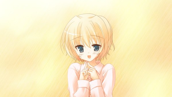 Anime picture 1280x720 with kisaragi gold star (game) short hair blue eyes blonde hair wide image game cg girl