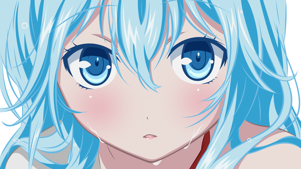 Anime picture 4000x2247 with denpa onna to seishun otoko shaft (studio) touwa erio aknagyutacs long hair highres blue eyes wide image blue hair absurdres sweat close-up transparent background vector girl