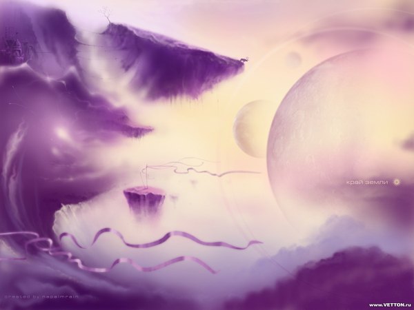 Anime picture 1600x1200 with napalmrain cloud (clouds) abstract floating island ribbon (ribbons) animal planet island