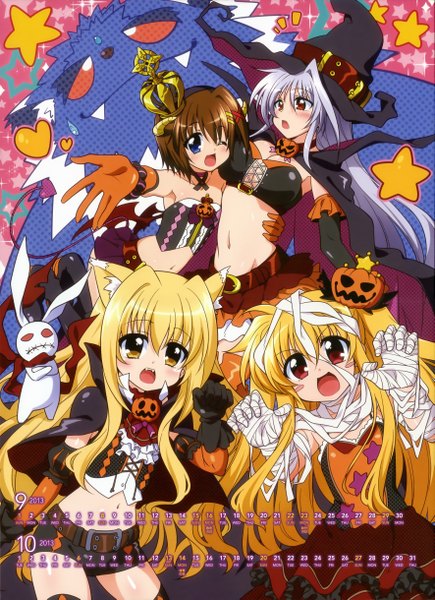 Anime picture 3539x4875 with mahou shoujo lyrical nanoha fate testarossa yagami hayate long hair tall image blush highres short hair open mouth blue eyes blonde hair red eyes brown hair multiple girls animal ears yellow eyes absurdres silver hair cat ears loli