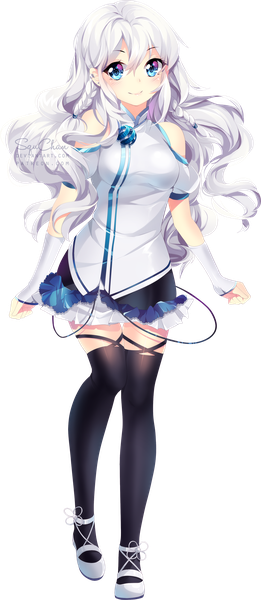 Anime picture 872x2000 with original squchan single long hair tall image looking at viewer blush fringe blue eyes smile hair between eyes signed full body white hair braid (braids) pleated skirt twin braids piercing transparent background girl