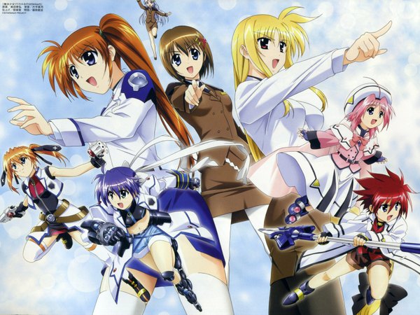 Anime picture 1600x1200 with mahou shoujo lyrical nanoha strikers fate testarossa takamachi nanoha yagami hayate reinforce zwei subaru nakajima teana lanster caro ru lushe erio mondial girl