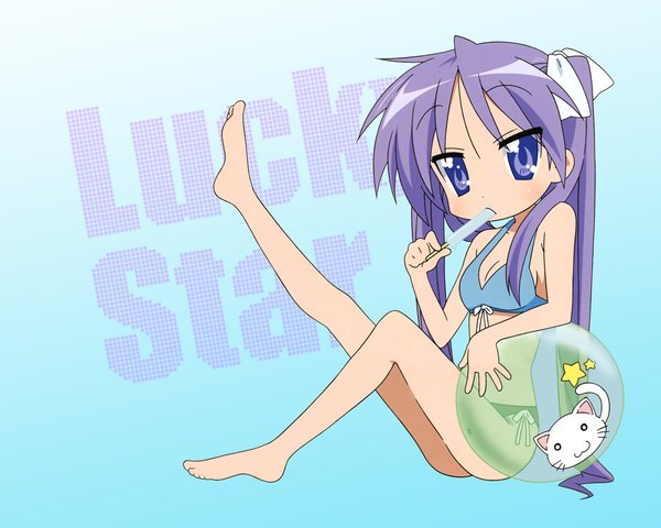 Anime picture 1280x1024 with lucky star kyoto animation hiiragi kagami girl swimsuit popsicle