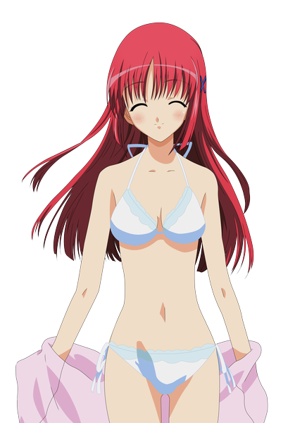 Anime picture 5242x7500 with da capo shirakawa kotori single long hair tall image blush highres light erotic absurdres red hair eyes closed light smile midriff transparent background vector girl navel swimsuit bikini