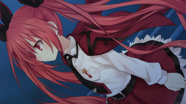 Anime picture 1280x720 with date a live itsuka kotori long hair red eyes wide image twintails game cg red hair profile girl skirt bow hair bow shirt necktie