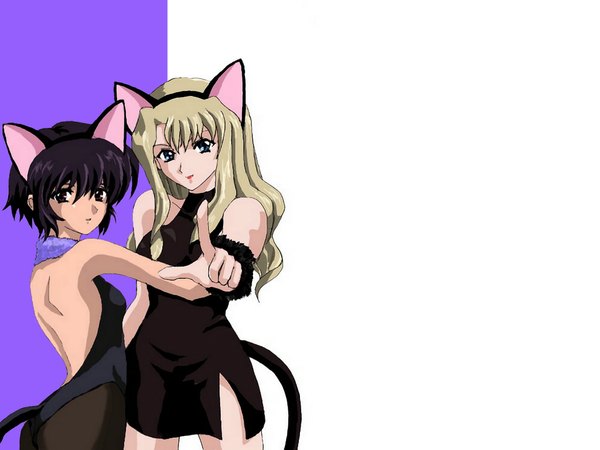 Anime picture 1024x768 with noir yumura kirika mireille bouquet animal ears cat girl girl