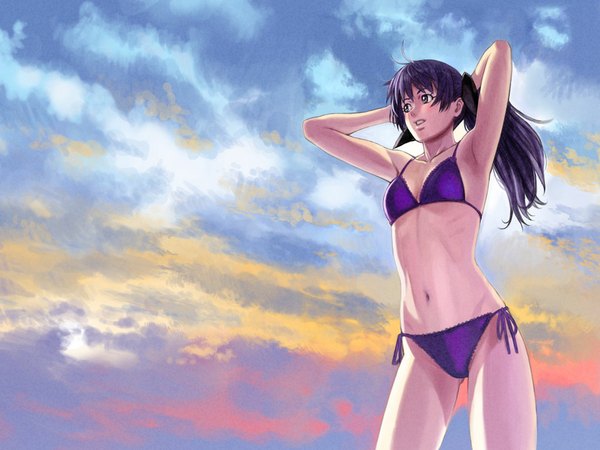 Anime picture 1024x768 with original sky swimsuit bikini tagme