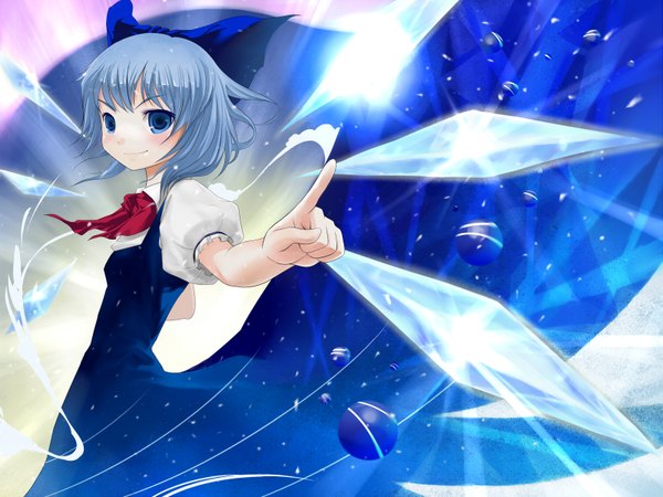 Anime picture 1600x1200 with touhou cirno penpen (artist) short hair blue hair girl ribbon (ribbons) wings