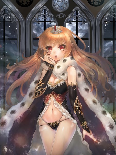 Anime picture 3000x4000 with original zonekiller10 single long hair tall image looking at viewer highres open mouth light erotic blonde hair red eyes teeth fang (fangs) vampire girl navel underwear panties detached sleeves moon