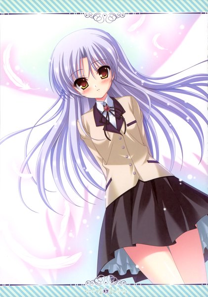 Anime picture 2487x3548 with angel beats! key (studio) tachibana kanade tanihara natsuki single long hair tall image blush highres simple background brown eyes silver hair girl uniform school uniform feather (feathers)