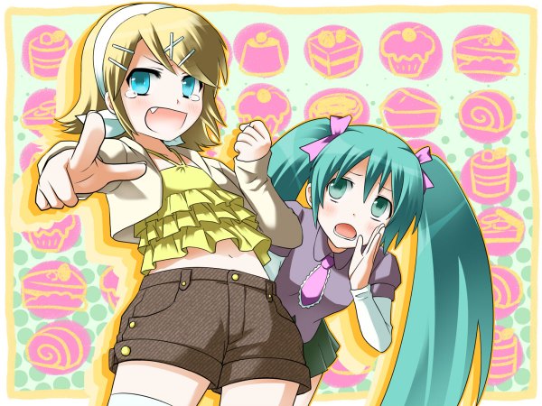 Anime picture 1200x900 with vocaloid hatsune miku kagamine rin girl tagme