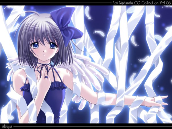 Anime picture 1600x1200 with oretachi ni tsubasa wa nai haneda kobato nishimata aoi wallpaper blue background ribbon (ribbons) wings