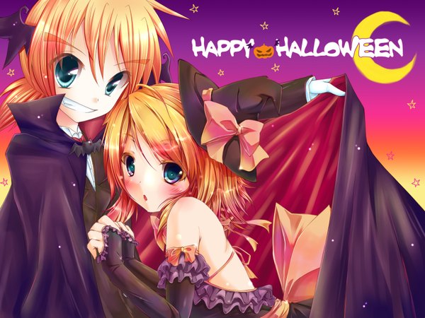 Anime picture 1600x1200 with vocaloid kagamine rin kagamine len halloween happy halloween girl tagme