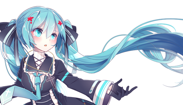 Anime picture 1920x1106 with vocaloid hatsune miku chuuko anpu single blush fringe highres open mouth hair between eyes wide image twintails payot looking away upper body long sleeves very long hair aqua eyes aqua hair wide sleeves tears