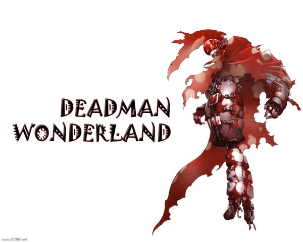Anime picture 1280x1024 with deadman wonderland shiro (deadman wonderland) red man smile white background inscription grin broken armor blood helmet