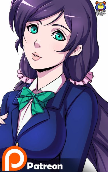Anime picture 567x900 with love live! school idol project sunrise (studio) love live! toujou nozomi kyoffie12 single long hair tall image looking at viewer breasts simple background large breasts white background green eyes purple hair lips girl uniform school uniform bowtie