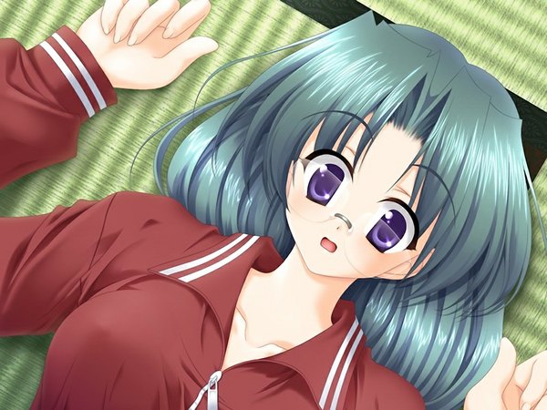 Anime picture 1024x768 with tsukushite ageruno (game) purple eyes game cg green hair girl