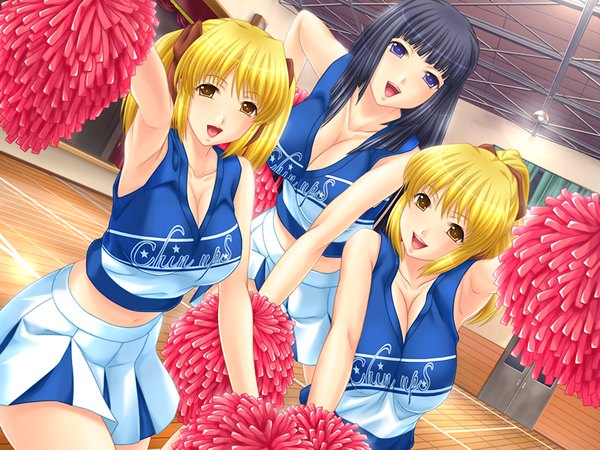 Anime picture 1200x900 with blue eyes black hair blonde hair multiple girls yellow eyes game cg girl 3 girls