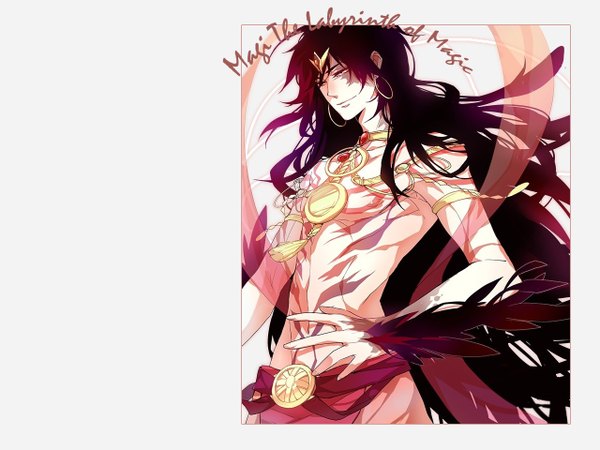 Anime picture 1280x960 with magi the labyrinth of magic a-1 pictures sinbad (magi) kottie single long hair light erotic black hair simple background bare shoulders yellow eyes light smile wind inscription grey background shadow midriff tattoo magic framed