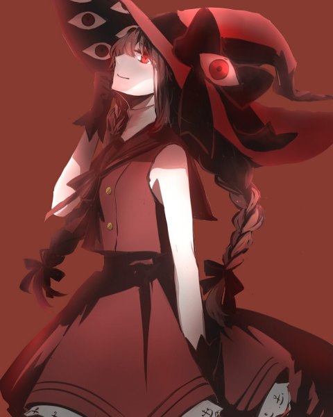 Anime picture 1024x1280 with wadanohara and the great blue sea wadanohara rin (pixiv id4106191) single long hair tall image looking at viewer blush fringe simple background smile red eyes braid (braids) profile twin braids red background eyes girl dress gloves