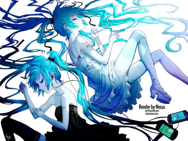 Anime picture 2106x1580 with vocaloid hatsune miku as109 long hair blush highres open mouth twintails bare shoulders eyes closed very long hair aqua hair inscription teeth on side sleeping leg lift (legs lift) girl thighhighs dress