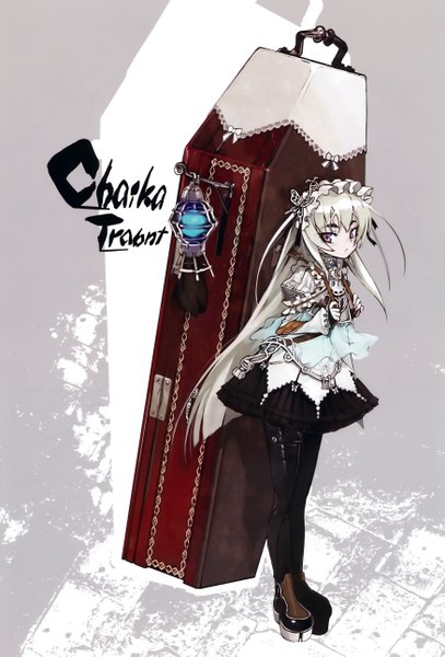 Anime picture 3500x5155 with hitsugi no chaika studio bones chaika trabant namaniku atk single long hair tall image looking at viewer highres purple eyes absurdres white hair scan official art character names lolita fashion girl dress hair ornament boots